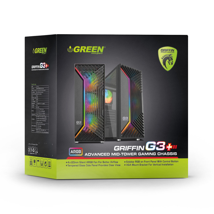 کیس کامپیوتر گرین GRIFFIN G3 Plus RGB Mid Tower مشکی