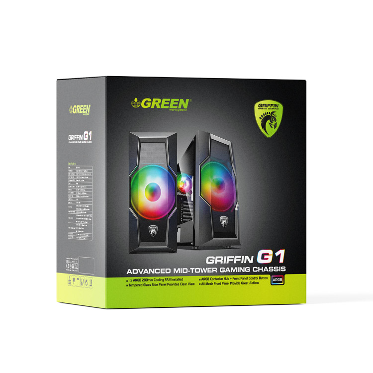 کیس کامپیوتر گرین GRIFFIN G1 RGB Mid Tower مشکی